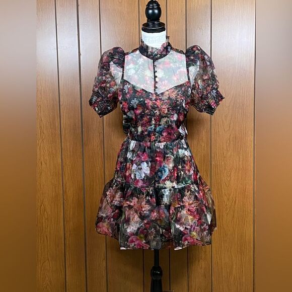 Alice + Olivia Vernita Floral Silk Tulle Minidress size 8 - Picture 7 of 16